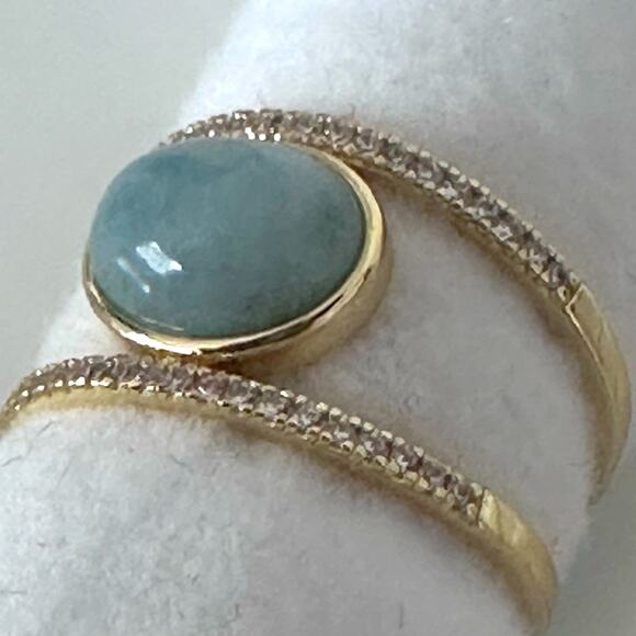 18k Gold over Sterling silver Genuine Jade & Cubic Zirconia Sz 7 ring stunning - Picture 2 of 12